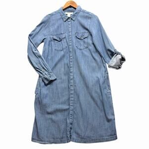 Motherhood Maternity Denim Shirt Dress S Roll Tab Sleeve Button Up No Belt